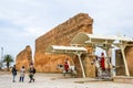 Royal Guards mounted on horseback at the entrance to the Royal Mausoleum of Mohammed V complex Royalty Free Stock Photo